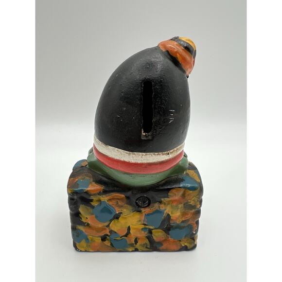 Vintage Cast Iron HUMPTY DUMPTY Coin Piggy Bank 5.25” Hand Painted - Picture 6 of 10